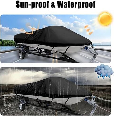 GXARTS Boat Cover 17-19ft Waterproof Trailerable Heavy Duty UV Resistant Marine Grade Outboard Cover Fits for V Shape/V-Hull, Tri-Hull Runabouts, Pro-Style, Bass Boats 600x310 cm/236.22x122.05 inch in Saudi Arabia