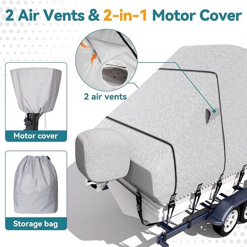 5-ply 1200D 100% Waterproof T-Top Boat Cover Solution Dyed Fade-Proof Trailerable Hard Top Boat Cover with 21 Windproof Straps, Motor Cover Fit 21'-23' Long Center Console Boat with T Top Roof in Kuwait