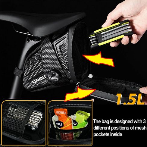 Bike Saddle Bag For Rear Rack Waterproof,Bike Seat Bag Black，Bike Pack Under Seat 1.5L in Kuwait