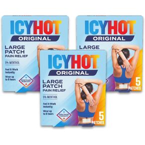 Icy Hot Original Pain Relief Patch, Large Size Comfortable Fabric Patches with Menthol 5%, Ice and Heat Contrast Therapy for Backaches, Joints, Muscle Strains and Arthritis, 5 ct., 3 Pack in Kuwait