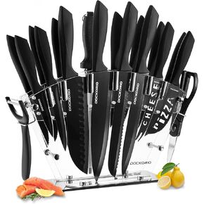 Kitchen Knife Set with Block, 19 PCS High Carbon Stainless Steel Sharp includes Serrated Steak Knives Set, Chef Knives, Bread Knife, Scissor, Sharpener, all in one in Kuwait