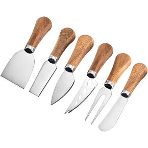 6 Piece Cheese Knives Set with Wooden Handle, Mini Steel Stainless Cheese knife set for Charcuterie and Cheese spread, Perfect for Cheese Slicer and Butter Cutter (Acacia) in Saudi Arabia