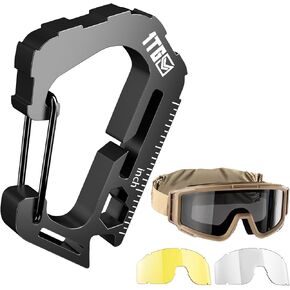 مشبك مولي من الفولاذ المقاوم للصدأ 304 عالي التحمل بوزن 440 رطل ونظارات Airsoft مضادة للضباب مع 3 عدسات مقاومة للصدمات قابلة للتبديل، مجموعة أدوات متعددة EDC 7 في 1 للرماية والصيد والمشي لمسافات طويلة in Kuwait