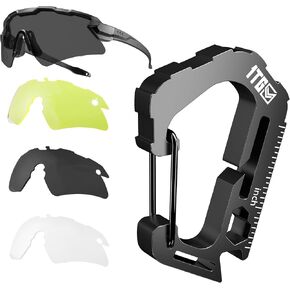 مشبك مولي من الفولاذ المقاوم للصدأ 304 عالي التحمل 440 رطل ونظارات إطلاق نار مضادة للضباب مع 3 عدسات قابلة للتبديل، 7 في 1 EDC متعددة الأدوات ونظارات مقاومة للصدمات للمدى والصيد والمشي لمسافات طويلة in Kuwait