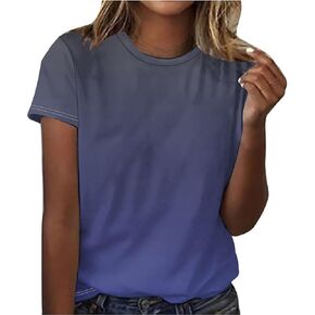 Womens Gradient Color Tops Crewneck Short Sleeve Shirts Trendy Summer Casual Loose Blouses Fashion Vacation Outfits in Saudi Arabia