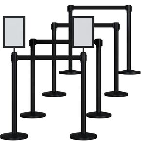 8 Pcs Crowd Control Stanchions Set, Stanchion Post Sign Holders with 8.2 ft Retractable Belt, Stainless Steel Control Barrier, Easy Connect Assembly, for Theaters, Parties, Exhibitions, Black in Kuwait