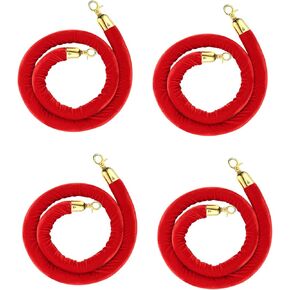 4 قطع من حبل الدعامة المخملية، تحكم في الحشود بطول 5 أقدام مع مشابك فضية، حواجز أمان في قائمة الانتظار من الإسفنج لمناسبات الحفلات والسجاد الأحمر - خطاف ذهبي in Kuwait