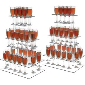 برج الشمبانيا، حامل عرض الشمبانيا الأكريليك المستطيل مع 32 فتحة، حامل فلوت الشمبانيا ذو 3 طبقات للحفلات وحفلات الزفاف، 17.3 × 11.8 × 25.5 بوصة in Kuwait