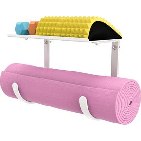 حامل بساط اليوجا مثبت على الحائط، رف تخزين بساط بدون ربط مع طلاء مطاطي لبساط التمرين، بساط البيلاتس، بكرة إسفنجية معلقة وإكسسوارات معدات الصالة الرياضية المنزلية in Kuwait