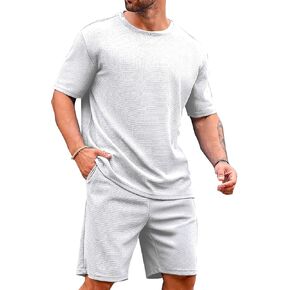Men's 2 Piece Outfits Short Sleeve Crewneck Summer T Shirt and Drawstring Casual Track Shorts Set in Saudi Arabia