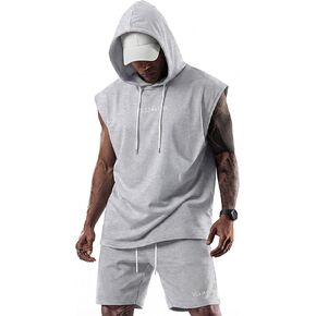 Vssjavun Mens Shorts Sets Hoodie 2 Pieces Sleeveless Workout Hooded Outfits Tracksuit Sweat Suit Sets in Kuwait