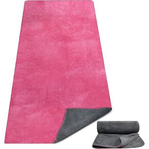 Hot Yoga Mat Towel Set – Non-Slip 600GSM Thickened Microfiber Yoga Mat Cover (70"x25.5") + Hand Towel – Super Absorbent, Skidless Sweat Towel for Hot Pilates, Bikram & Fitness, Dark Pink in Kuwait