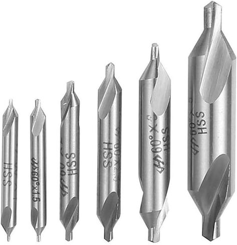 6-Piece HSS Double-Ended Center Drill Bit Set, 1 mm to 5 mm Sizes (1/1.5/2/2.5/3/5 mm), for Lathe Center Spotting and Countersinking, Silver in Kuwait