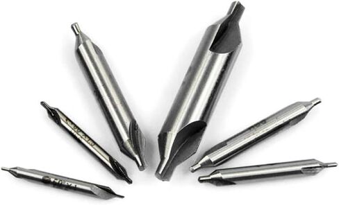 6-Piece HSS Double-Ended Center Drill Bit Set, 1 mm to 5 mm Sizes (1/1.5/2/2.5/3/5 mm), for Lathe Center Spotting and Countersinking, Silver in Kuwait