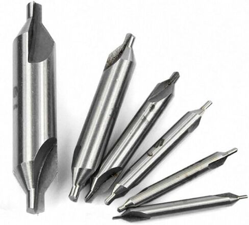 6-Piece HSS Double-Ended Center Drill Bit Set, 1 mm to 5 mm Sizes (1/1.5/2/2.5/3/5 mm), for Lathe Center Spotting and Countersinking, Silver in Kuwait