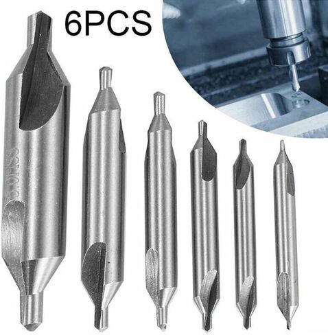 6-Piece HSS Double-Ended Center Drill Bit Set, 1 mm to 5 mm Sizes (1/1.5/2/2.5/3/5 mm), for Lathe Center Spotting and Countersinking, Silver in Kuwait