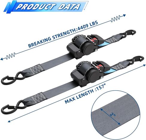 ANLULOAD Retractable Ratchet Strap(2in x 6ft),E Buckle Retractable Tie Down Strap for Motorcycles, Boats,Atvs,Utvs.WLL1,653Lbs,BS:3,306Lbs(2 Pack) in Kuwait