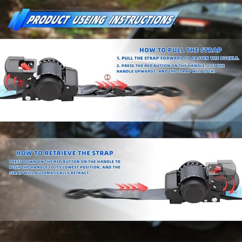 ANLULOAD Retractable Ratchet Strap(2in x 6ft),E Buckle Retractable Tie Down Strap for Motorcycles, Boats,Atvs,Utvs.WLL1,653Lbs,BS:3,306Lbs(2 Pack) in Kuwait