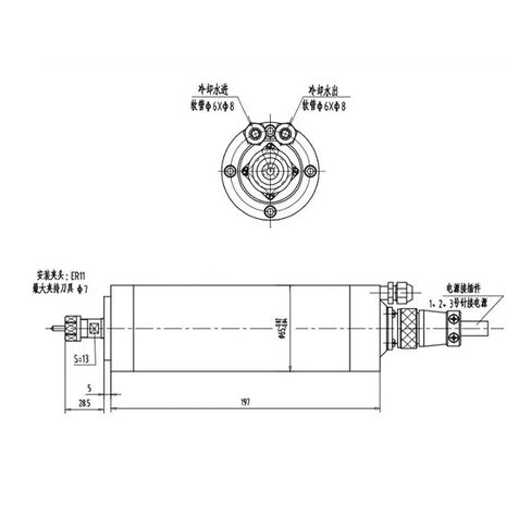 800 واط ER11 24000 دورة في الدقيقة 65 مم 220 فولت محرك المغزل 4 محامل تبريد المياه in Kuwait