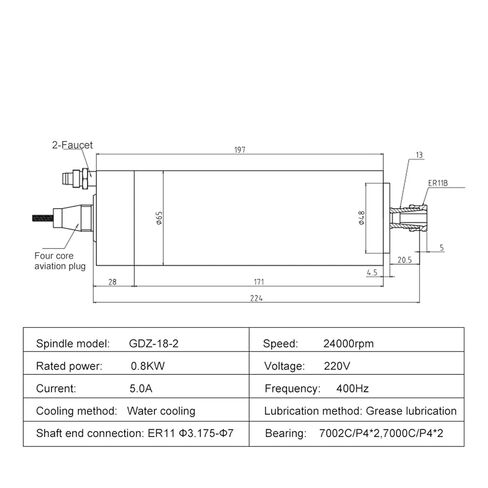 محرك المغزل المبرد بالماء 0.8KW 800W 220V ER11 4 محامل GDZ-18-2 in Kuwait