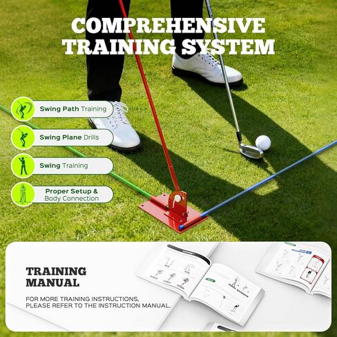 Golf Alignment Stick Holder - Metal Golf Alignment Sticks, Three-Hole Holder, Golf Swing Trainer with Training Manual, Golf Training Aid for Swing Plane & Swing Path in Kuwait