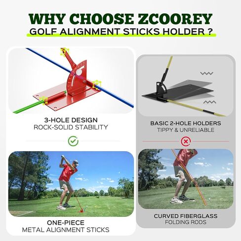 Golf Alignment Stick Holder - Metal Golf Alignment Sticks, Three-Hole Holder, Golf Swing Trainer with Training Manual, Golf Training Aid for Swing Plane & Swing Path in Kuwait