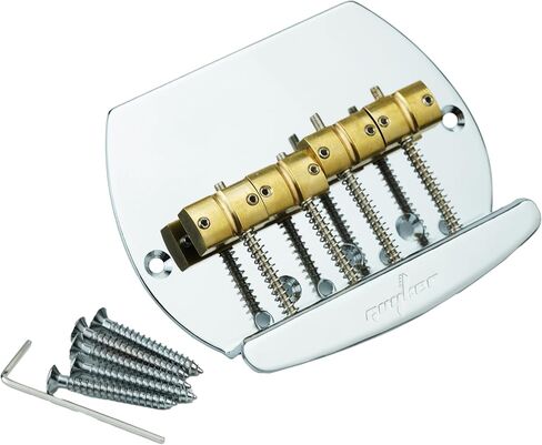 Guyker Bass Bridge String Spacing 19.3mm, 4 String Fixed Bass Bridge with Solid Brass Saddle & Iron Plate (GB1007, Chrome) in Saudi Arabia