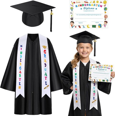Kids Kindergarten Preschool Graduation Gown Cap Set with 2025 Tassel Graduation Stole Certificate for Grad Gift in Kuwait