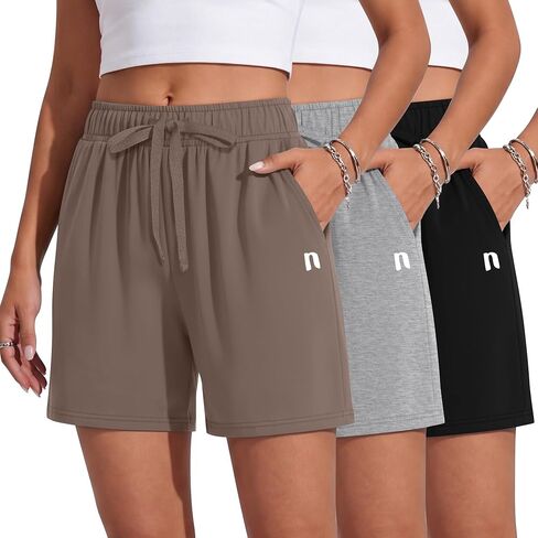 شورتات عرق نسائية Neer 3 Pack ، شورتات قطنية صيفية مع قعقان الركض الرياضية غير الرسمية الجيب in Kuwait