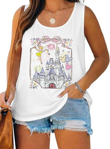 بالإضافة إلى الحجم ، قمم الدبابات السحرية للنساء المملكة السحرية في ستو القلعة الجنية تي شير الصيف قمم العطلات غير الرسمية in Kuwait