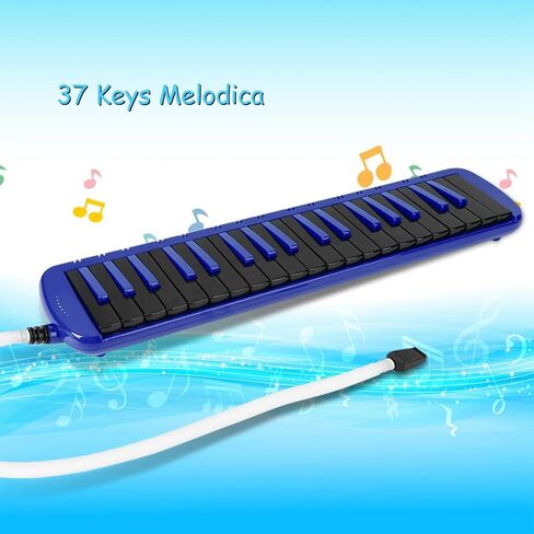 Qiilu Soprano Melodica 37 مفتاح آلة موسيقية للرياح مناسبة للمبتدئين حقيبة التدريب F37s بيانو هوائي محمول (أزرق) in Saudi Arabia