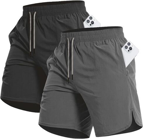 Canghpgin 2 Pack Men Men Running Shorts 7 '' Quick Dry Sports Shorts مع جيوب ، شورت التمرينات الرياضية الرجال in Kuwait