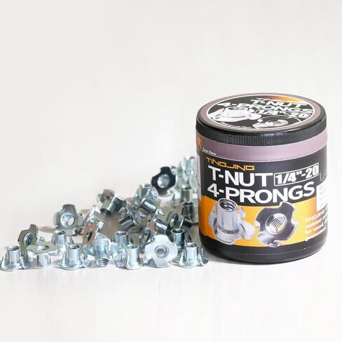 1/4"-20 T-Nuts 100 pcs, Corrosion Resistant Zinc-Plated Steel, 5/16" Barrel Length, 4 Pronged Tee Nuts for Wood, Furniture, Cabinets, Climbing Holds, Home Renovation, and Craft Projects in Saudi Arabia