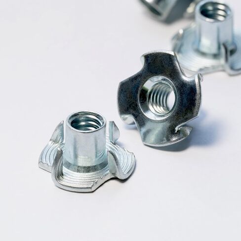 1/4"-20 T-Nuts 100 pcs, Corrosion Resistant Zinc-Plated Steel, 5/16" Barrel Length, 4 Pronged Tee Nuts for Wood, Furniture, Cabinets, Climbing Holds, Home Renovation, and Craft Projects in Saudi Arabia