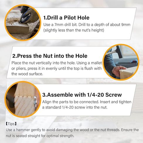1/4"-20 T-Nuts 100 pcs, Corrosion Resistant Zinc-Plated Steel, 5/16" Barrel Length, 4 Pronged Tee Nuts for Wood, Furniture, Cabinets, Climbing Holds, Home Renovation, and Craft Projects in Saudi Arabia