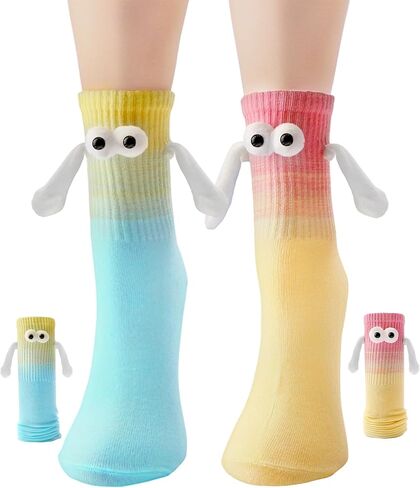 Yawlsow Funny Holding Hands Socks 4 Pairs Crazy Magnetic Men Women Couple Socks Silly Sock Birthday Gifts for Teens, Friends in Kuwait