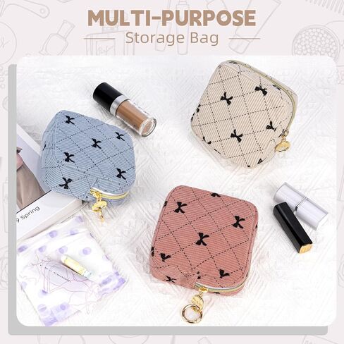 Period Bag for Teen Girls, Corduroy Cute Sanitary Napkin Storage Bag, Menstrual Pad Tampon Holder for Purse (Blue-Bow Tie) in Saudi Arabia