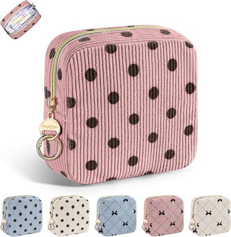 Period Bag for Teen Girls, Corduroy Cute Sanitary Napkin Storage Bag, Menstrual Pad Tampon Holder for Purse (Blue-Bow Tie) in Saudi Arabia