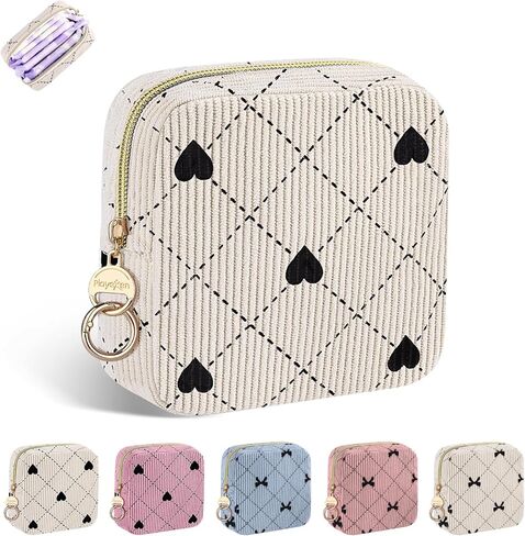 Period Bag for Teen Girls, Corduroy Cute Sanitary Napkin Storage Bag, Menstrual Pad Tampon Holder for Purse (Blue-Bow Tie) in Saudi Arabia