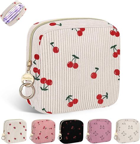 Period Bag for Teen Girls, Corduroy Cute Sanitary Napkin Storage Bag, Menstrual Pad Tampon Holder for Purse (Blue-Bow Tie) in Saudi Arabia
