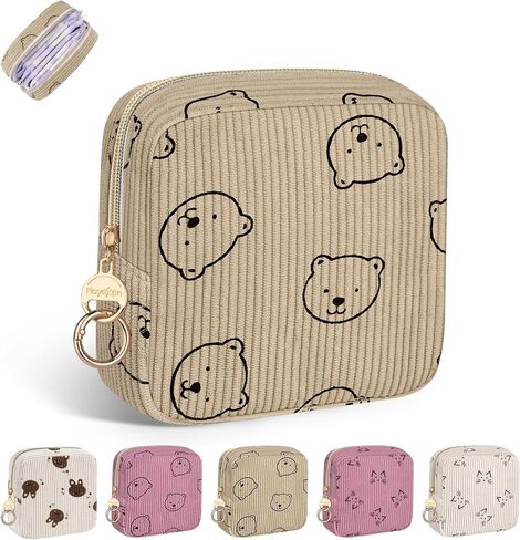 Period Bag for Teen Girls, Corduroy Cute Sanitary Napkin Storage Bag, Menstrual Pad Tampon Holder for Purse (Blue-Bow Tie) in Saudi Arabia