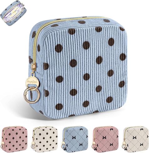 Period Bag for Teen Girls, Corduroy Cute Sanitary Napkin Storage Bag, Menstrual Pad Tampon Holder for Purse (Blue-Bow Tie) in Saudi Arabia