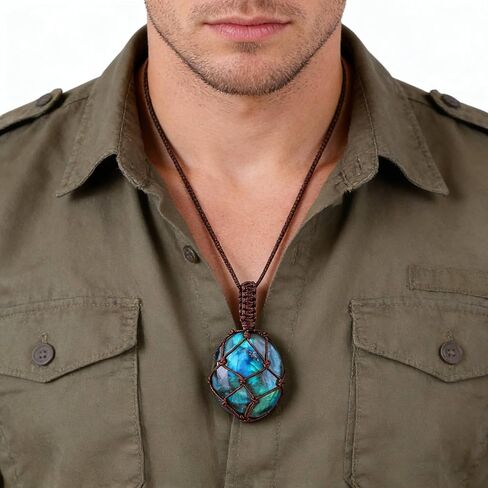 1pc Natural Labradorite Healing Crystal Stone Dragon's Heart Necklace Hand Woven Black Braid Moonstone Pendant Energy Balancing Necklace Gift in Festivals in Kuwait