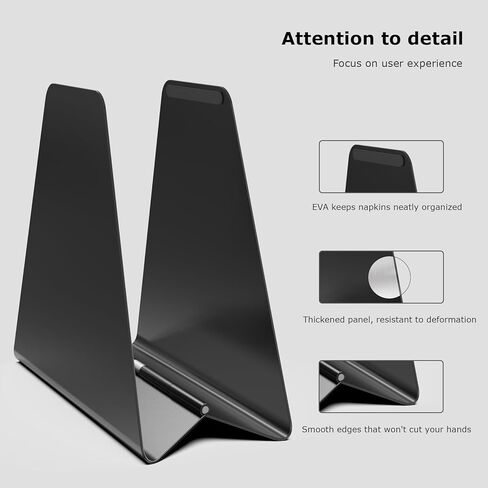 حامل مناديل معدني أسود صغير الحجم قابل للتعديل ذاتيًا للمناديل الورقية القياسية، تصميم قوي مثالي لأسطح المطبخ وطاولات الطعام وبارات الإفطار in Kuwait