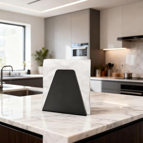 حامل مناديل معدني أسود صغير الحجم قابل للتعديل ذاتيًا للمناديل الورقية القياسية، تصميم قوي مثالي لأسطح المطبخ وطاولات الطعام وبارات الإفطار in Kuwait