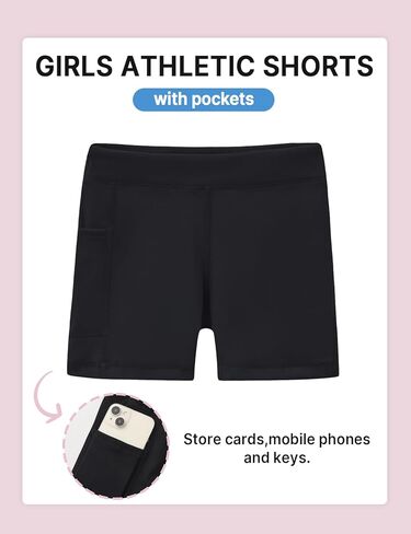 Girls' Athletic Shorts with Pockets, Quick-Dry Breathable Kids Active Shorts for Dance Yoga Sports in Saudi Arabia