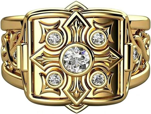 Tuwiqsdi Cross Ring Fashion Modern Jewelry 18k Gold Cz Crystal Diamond Cross Design Ring Ring مع مقاس غطاء مفتوح 6-13 (6) in Saudi Arabia