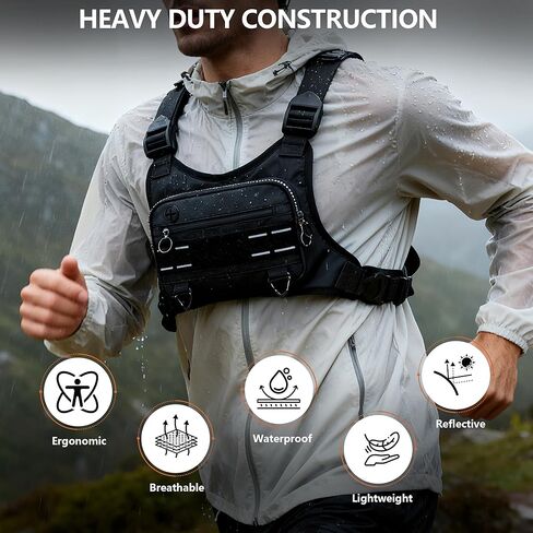 Sports Chest Bag For Men,Chest Rig Running Vest,Sport Chest Bag,Water Resistant and Lightweight Running Vest Bag For Workouts,Cycling Running,Hiking,Dog Walking,Climbing in Kuwait