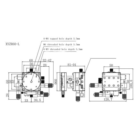 60 * 60mm Manual Displacement fine-Tuning Platform, Four-axis Combined Guide Rail XYZR60-L in Saudi Arabia