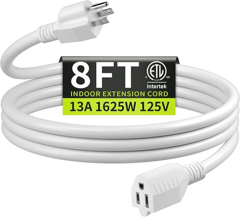 16/3 Black 15 FT (2Pack) Extension Cord, Indoor Extension Cord for Laptops, Coffee Makers, Office Home Appliances, 3 Prong Resistant Cable Flexible, 13A 125V 1625W ETL Listed in Saudi Arabia